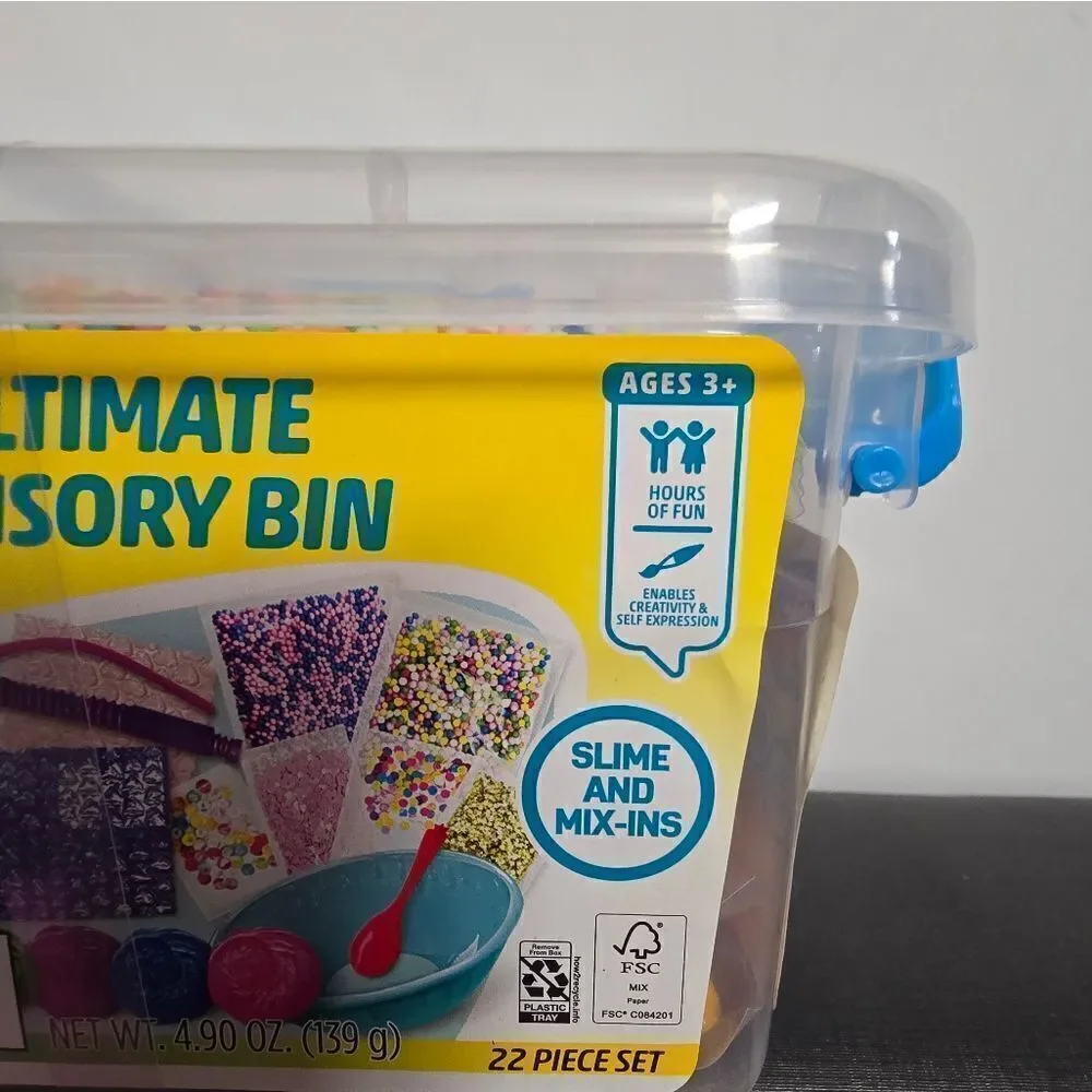 New kid's Playright Ultimate Sensory Bin, slime and mix in, 22 piece set